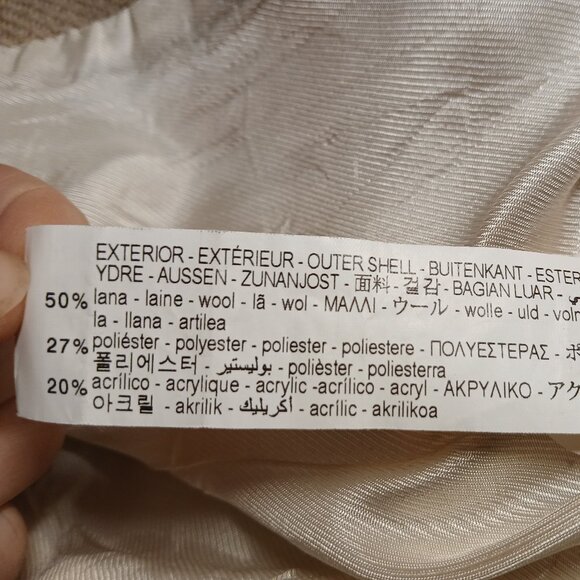 ZARA Wool Blend Single Breasted Tan/Cream Coat XS - Picture 8 of 13